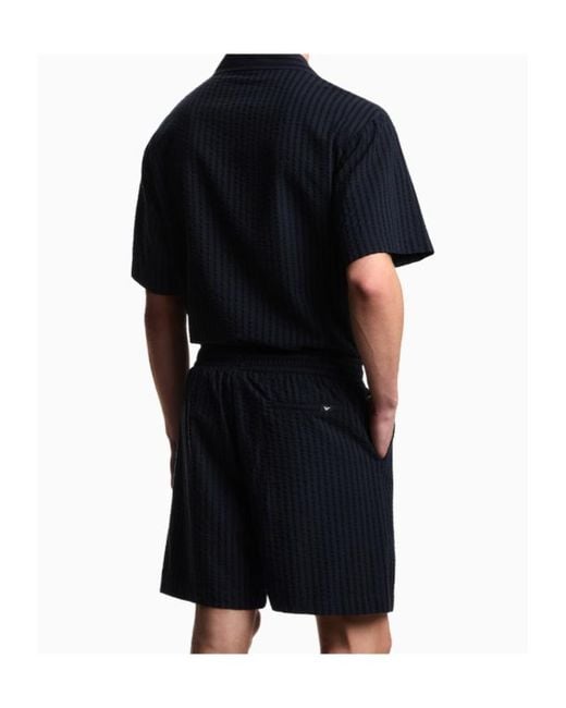 Emporio Armani Blue Textured Drawstring Shorts for men