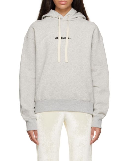Jil Sander Gray Logo Printed Drawstring Hoodie