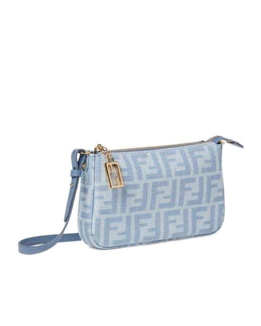 Fendi Blue Baguette Zipped Denim Pouch