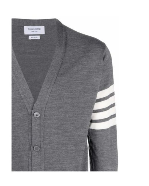 Thom Browne Gray Bar Striped V-Neck Cardigan for men