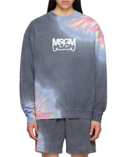 MSGM Blue Logo Printed Tie Dyed Sweatshirt for men