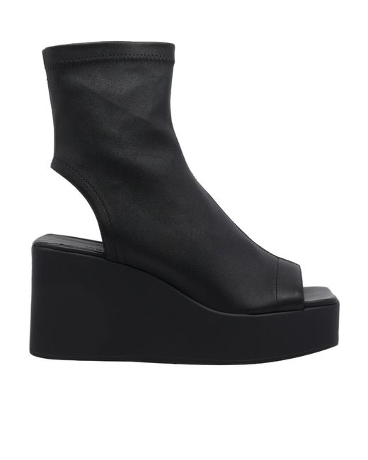 Vic Matié Black Square-Toe Wedge Sandals