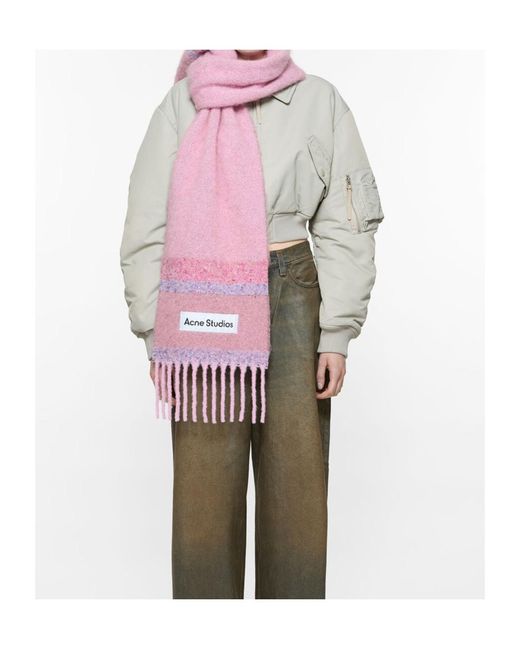 Acne Pink Fringed Logo Scarf