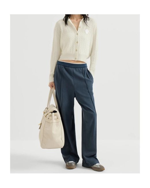 Brunello Cucinelli White Cashmere Cable-Knit Polo Shirt With Logo