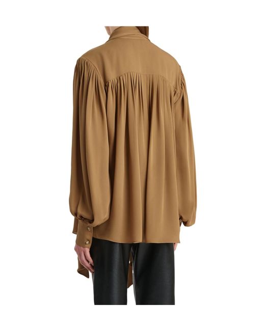 Khaite Brown Silk Georgette Draped Shirt