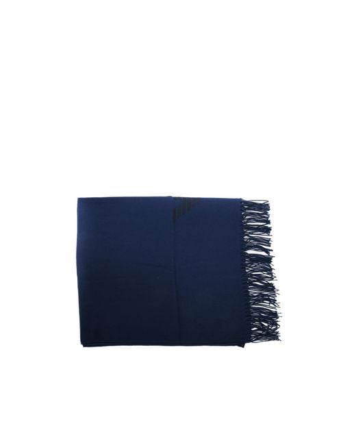 Emporio Armani Blue Logo-Printed Fringed Scarf for men