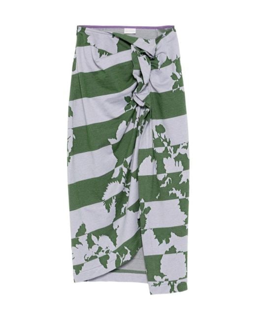 Dries Van Noten Green Printed Midi Skirt