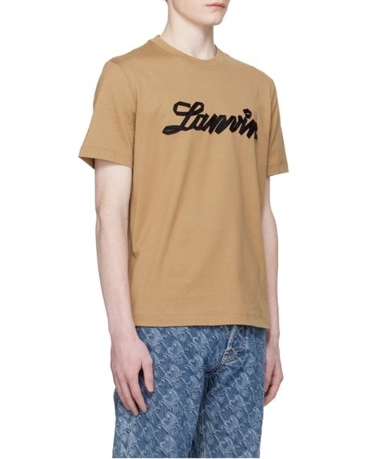 Lanvin Natural Crewneck Logo-Print T-Shirt for men
