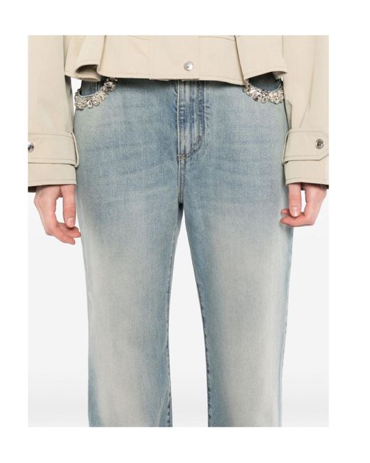McQueen Blue Straight-Leg Embellished Jeans