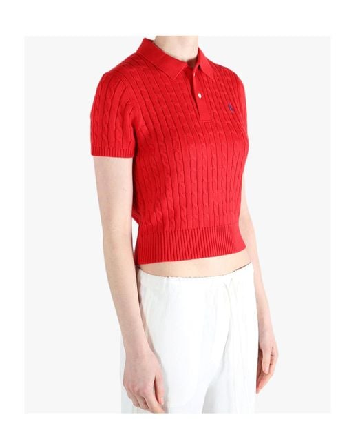 Polo Ralph Lauren Red Cable Knit Polo Top