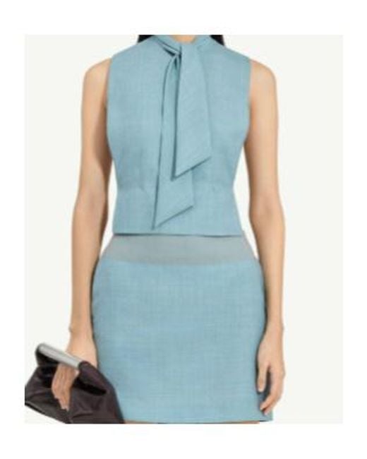MM6 by Maison Margiela Blue Pussy-Bow Cropped Scarf Top