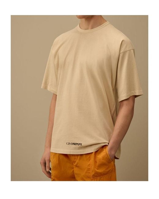C P Company Natural Oversized Logo Print T-Shirt for men