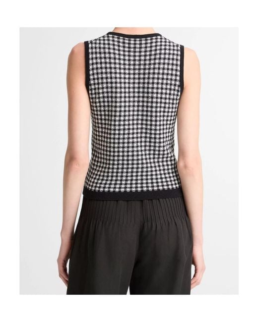 Vince Black Gingham Rib-Knit Tank Top