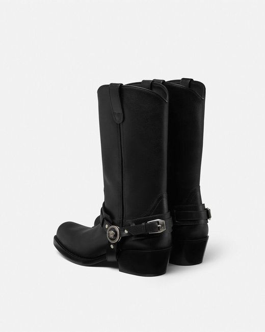 Versace Black Square-Toe Heeled Boots