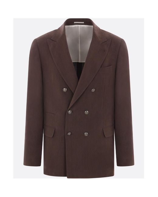 Brunello Cucinelli Brown Double Breasted Two-Piece Tailored Suit for men