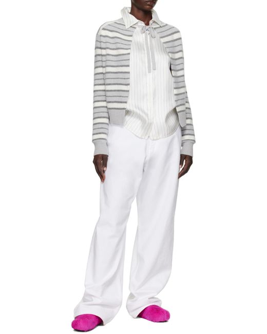Marni White Striped Open Back Sweater