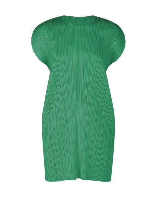 Pleats Please Issey Miyake Green Loose-Fitting Pleated Waist Dress