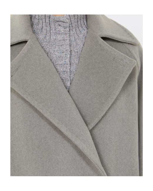 Max Mara Gray Studio Double-Breasted Long-Sleeved Coat