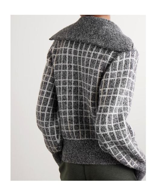 Varley Gray Furley Half-Zip Checked-Pattern Sweater