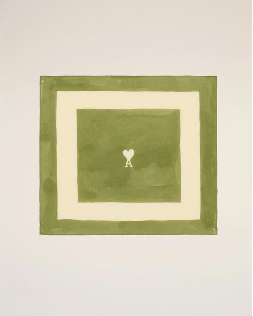 AMI Green Ami De Coeur Printed Scarf for men