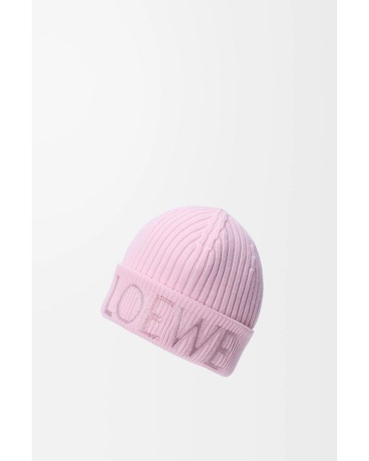 Loewe Pink Logo Embroidered Ribbed-Knit Beanie for men