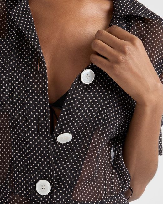 Prada Black Polka-Dot Silk Chiffon Shirt Dress