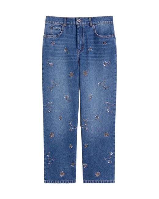 Weekend by Maxmara Blue Embellished Cotton Cropped Trousers