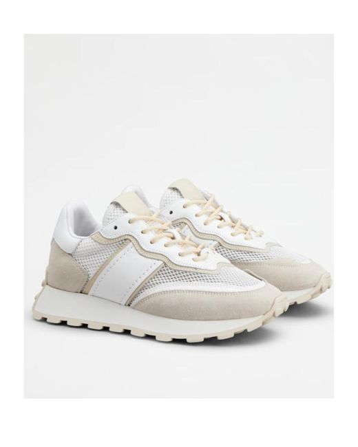 Tod's White Panelled Round Toe Sneakers