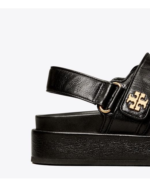 Tory Burch Black Motif Logo Plaque Double Strapped Sandals