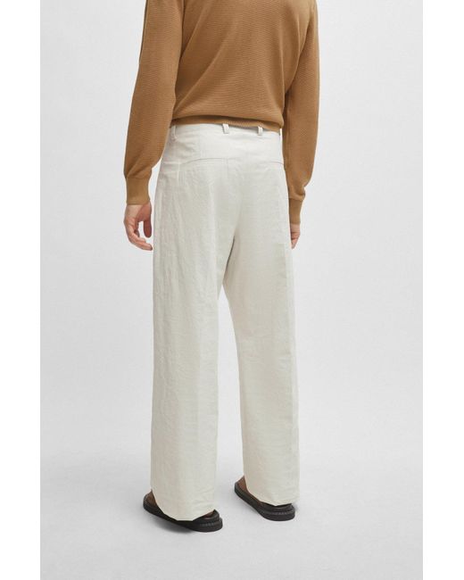Boss White Belt-Loop Casual Pants for men