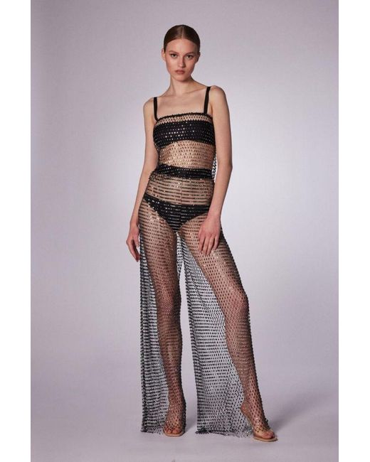 ROTATE BIRGER CHRISTENSEN Gray Crystal-Embellished Trousers