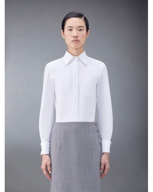 Thom Browne White Logo-Patch Button-Up Poplin Shirt