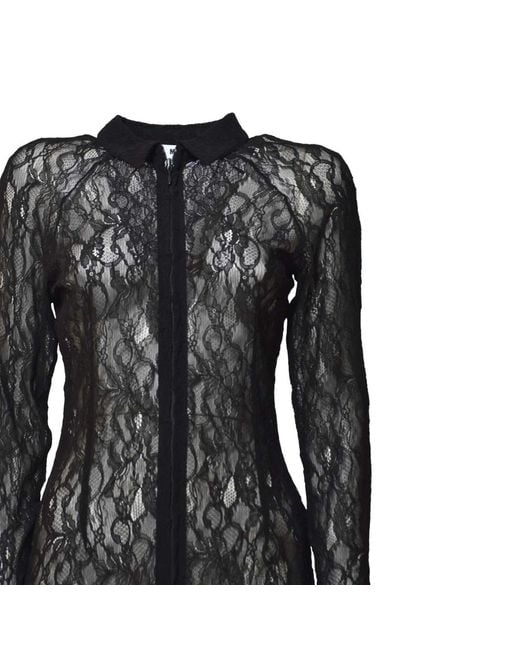 MSGM Black Floral Stretch Lace Zipped Shirt