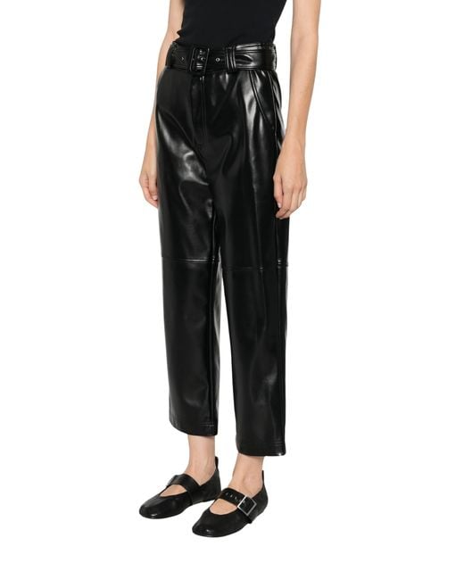 Twinset Gray Faux-Leather Casual Trousers With Belt