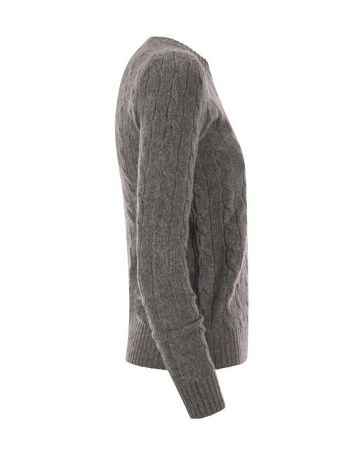 Polo Ralph Lauren Gray Pony Embroidered Cable-Knit Jumper