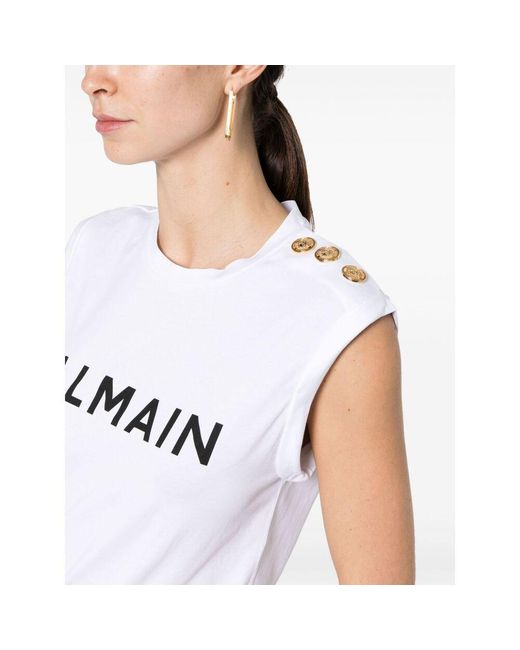Balmain White Logo Printed Tank Top