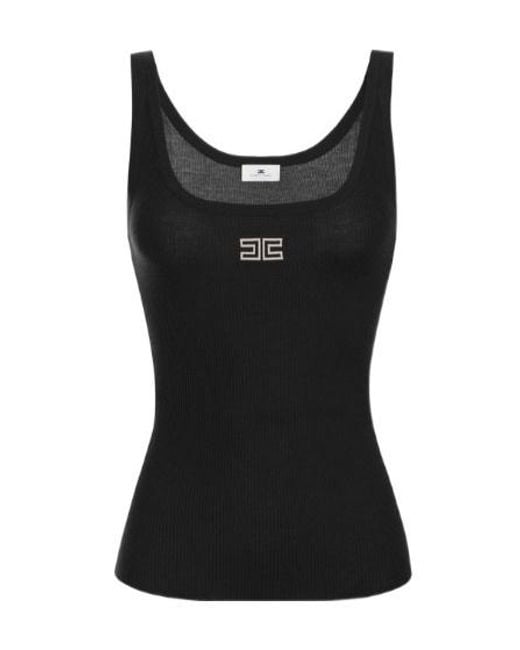 Elisabetta Franchi Black Ribbed Knit Tank Top