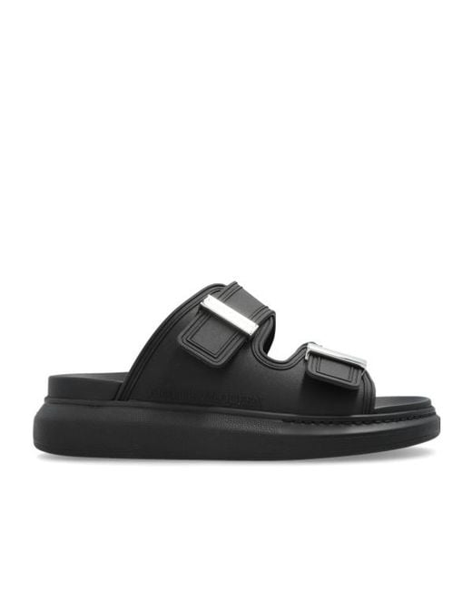 McQueen Black Double Strap Slip-On Sandals