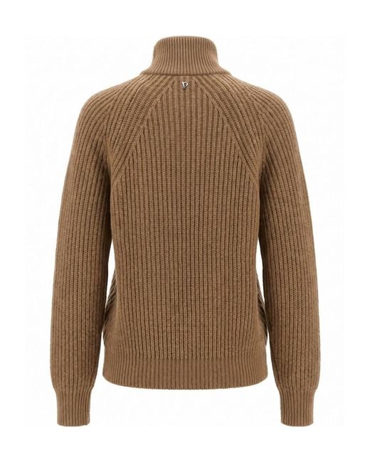Dondup Brown Ribbed-Knit Asymmetric-Zip Cardigan