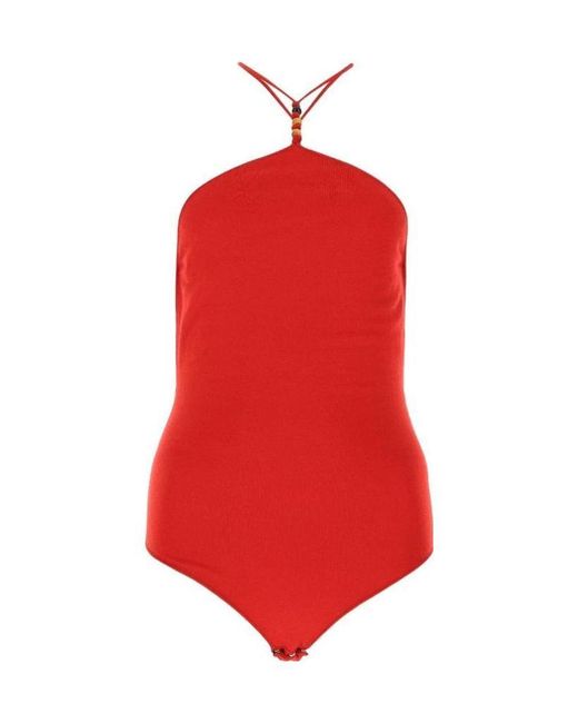 Bottega Veneta Red Beaded Strap Bodysuit