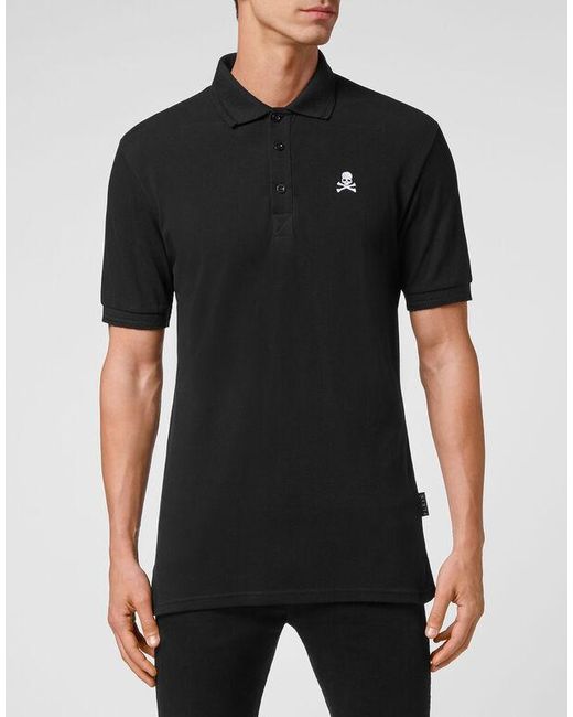 Philipp Plein Black Gothic Plein Short-Sleeve Cotton Polo Shirt for men