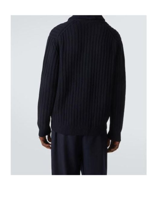 Allude Blue Ribbed-Knit Wool And Cashmere Cardigan for men