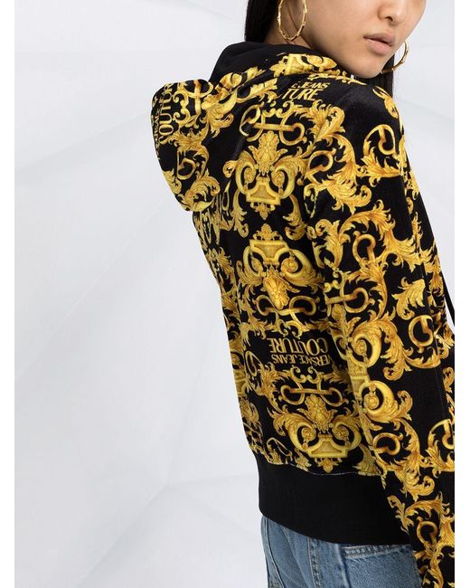 Versace Jeans Yellow Logo Baroque-Pattern Hoodie