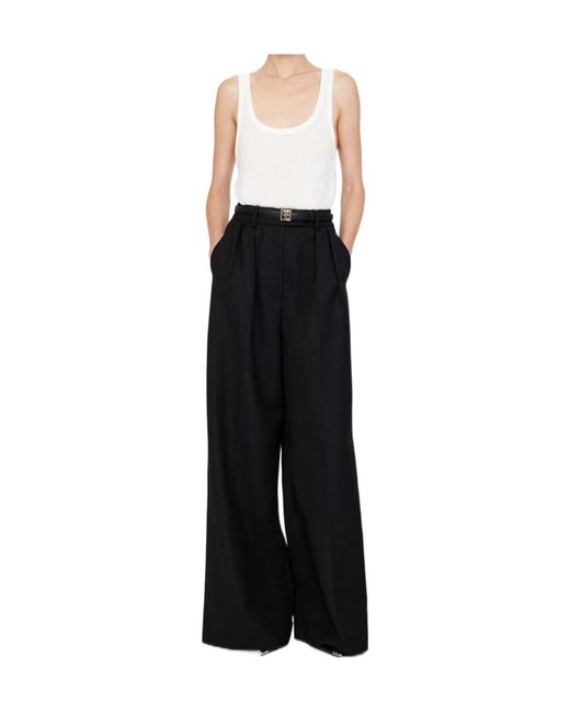 Anine Bing Black Pleated Wide-Leg Pants