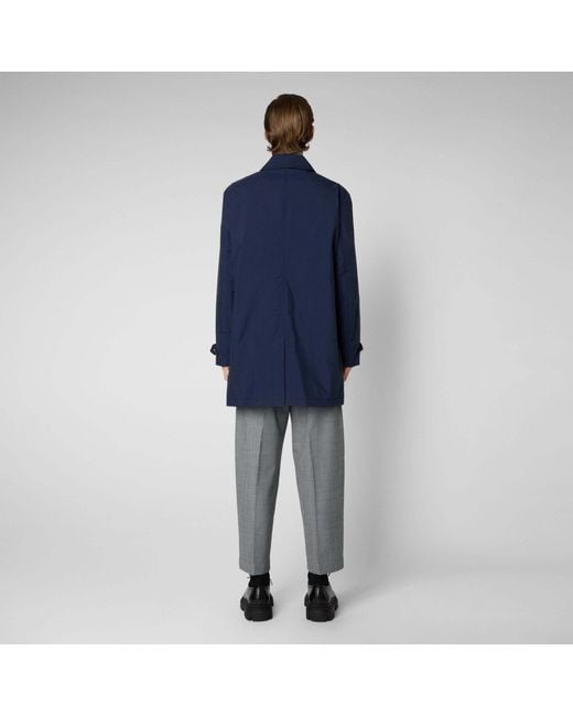 Save The Duck Blue Logo-Appliqué Single-Breasted Coat for men