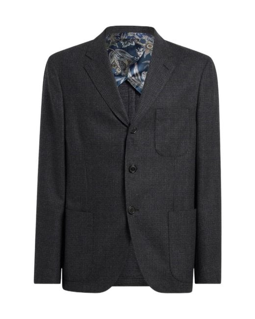Etro Black Check-Pattern Single-Breasted Blazer for men