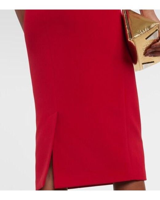 Safiyaa Red Starling Feather-Trimmed Midi Dress