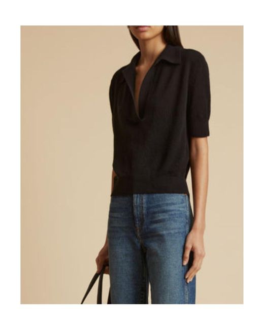 Khaite Black Jo Knitted Polo Top