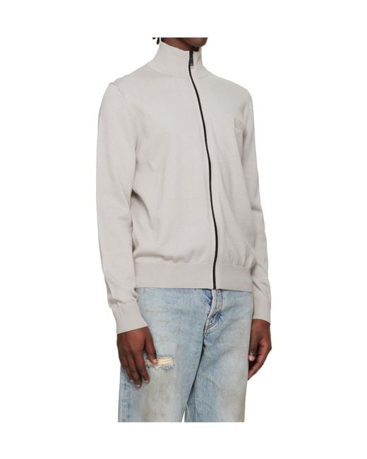 Boss Gray Logo-Patterned Knit Sweatshirt for men