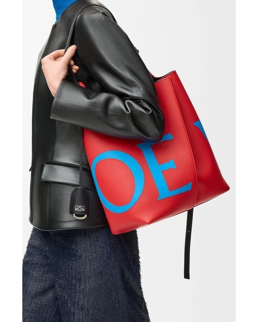 Loewe Red Large Bilbao Logo-Print Bucket Bag